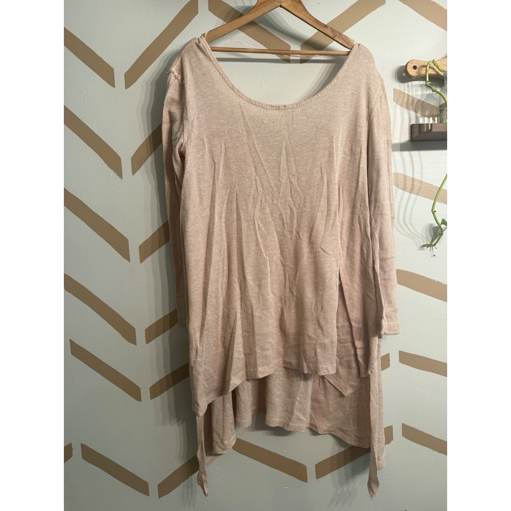 Free People Oversized Top Womens Large Tan We The Free Thermal Waffle Knit Scoop